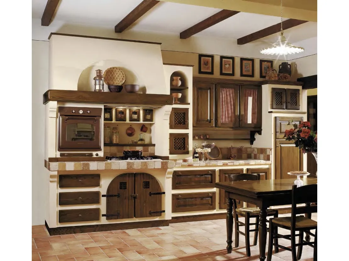 Cucina lineare in Muratura e legno di Castagno Mastro Giuseppe di Le Cucine dei Mastri
