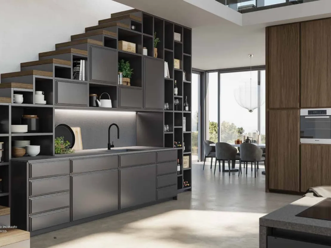 Cucina Moderna M0066 in laccato Titanio e legno di Le Cucine dei Mastri