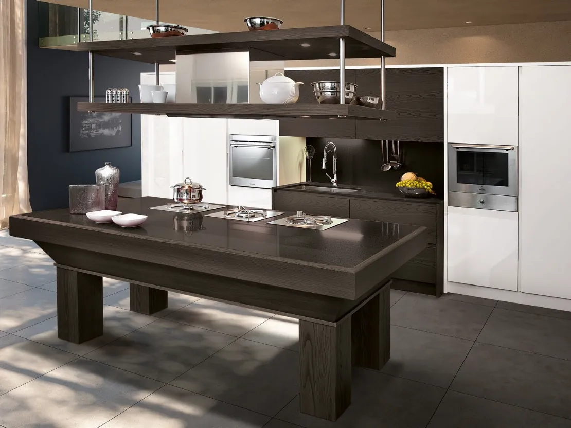 Cucina Moderna Modula 25 Bianco Lucido e Rovere Dark di Le Cucine dei Mastri